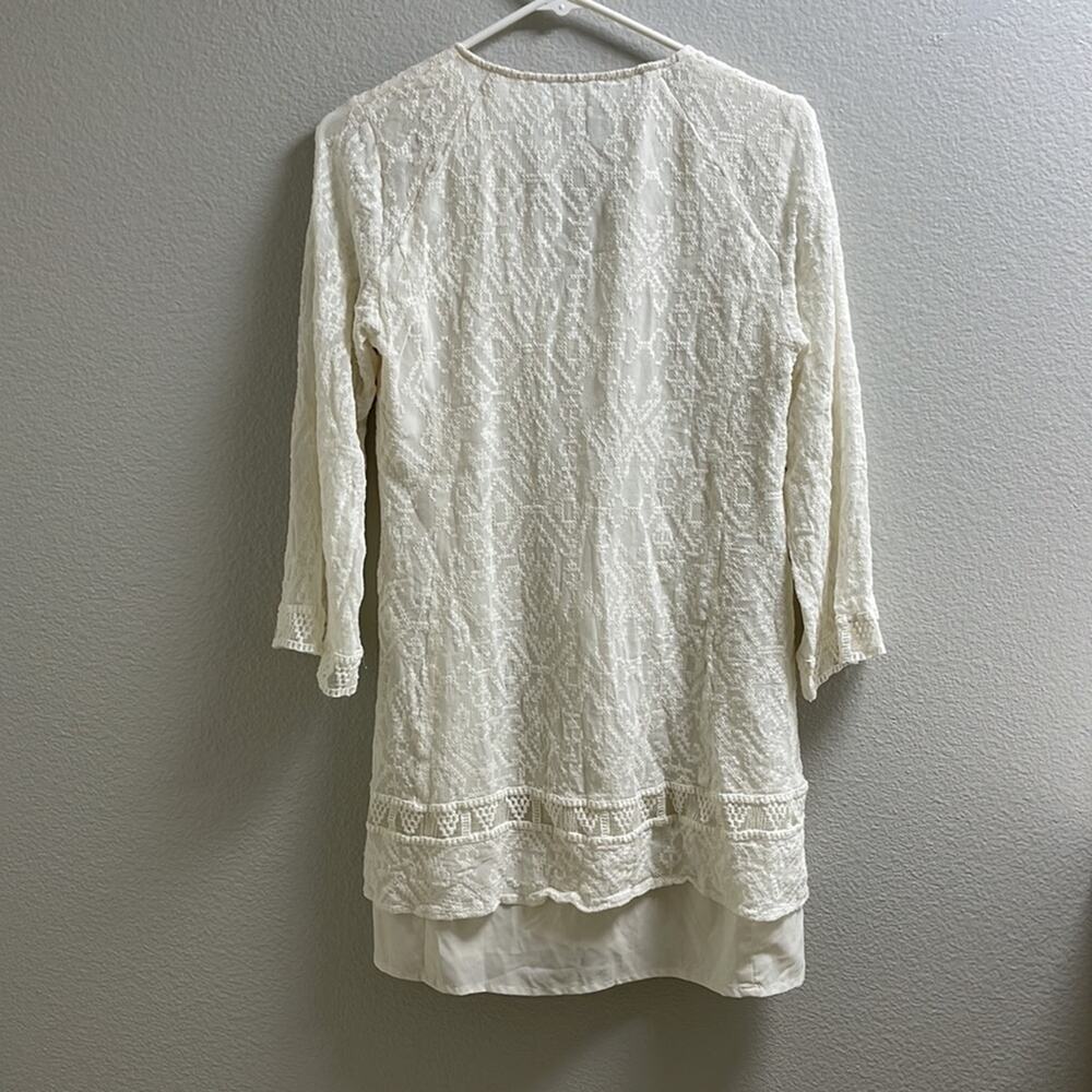 A20). Nanette Lepore Lace Split-Neck Swing Tunic Long Sleeve White Cream size 2 - Picture 7 of 13